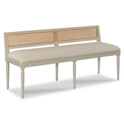 Colette French Beige Upholstered Linen Woven Cane Wood Frame Dining Bench|