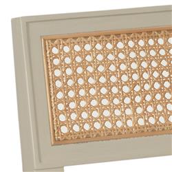 Colette French Beige Upholstered Linen Woven Cane Wood Frame Dining Bench|