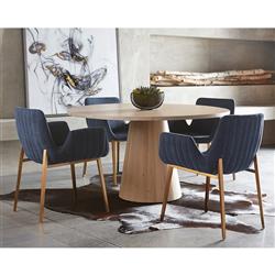 Gohan Rustic Lodge Light Brown Oak Wood Round Pedestal Dining Table - 54"W|