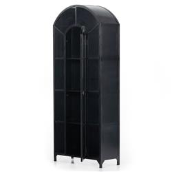 Stancil Industrial Loft Matte Black Iron Frame Clear Glass Door Arch Display Case|