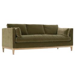 Leah Mid Century Modern Green Upholstered Velvet Brown Wood Sofa - 86"W|