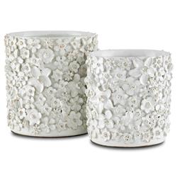 Jasmine French Country White Ceramic Floral Embossed Handmade Cachepot - Small|