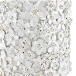 Jasmine French Country White Ceramic Floral Embossed Handmade Cachepot - Small|