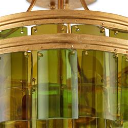 Verde Mid Century Green Glass Gold Leaf Wrought Iron Semi Flush Mount|