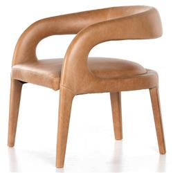 Alexander Mid Century Modern Brown Upholstered Leather Barrel Living Room Chair|