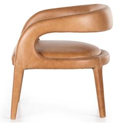 Alexander Mid Century Modern Brown Upholstered Leather Barrel Living Room Chair|