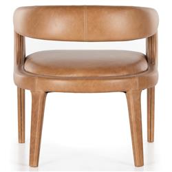 Alexander Mid Century Modern Brown Upholstered Leather Barrel Living Room Chair|