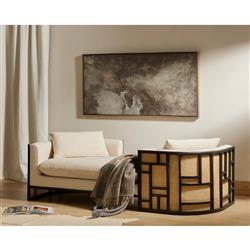 Jun Coastal Cream Performance Woven Cane Black Wood Frame Chaise Lounge|