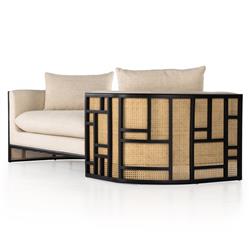 Jun Coastal Cream Performance Woven Cane Black Wood Frame Chaise Lounge|