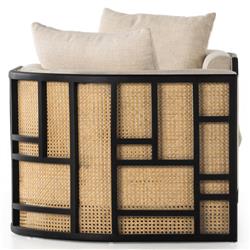 Jun Coastal Cream Performance Woven Cane Black Wood Frame Chaise Lounge|