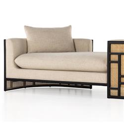 Jun Coastal Cream Performance Woven Cane Black Wood Frame Chaise Lounge|
