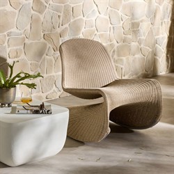 Ivanna Coastal Beach Beige Woven Wicker Outdoor Rocking Chair|