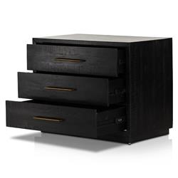 Dorwin Rustic Lodge Black Wood Brass Iron 3 Drawer Nightstand|