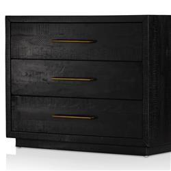 Dorwin Rustic Lodge Black Wood Brass Iron 3 Drawer Nightstand|