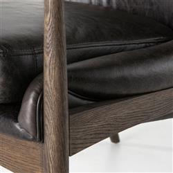 Olena Mid Century Black Upholstered Leather Brown Oak Wood Living Room Arm Chair|