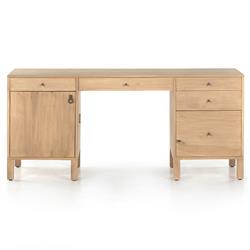 Isaac Rustic Lodge Brown Wood 5 Drawer 1 Door Executive Desk|