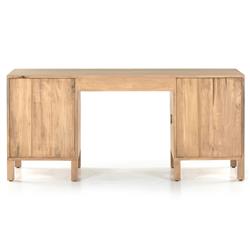 Isaac Rustic Lodge Brown Wood 5 Drawer 1 Door Executive Desk|