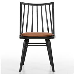 Lara Rustic Lodge Brown Leather Black Oak Windsor Dining Side Chair|