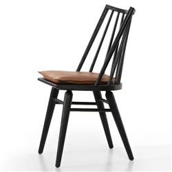 Lara Rustic Lodge Brown Leather Black Oak Windsor Dining Side Chair|