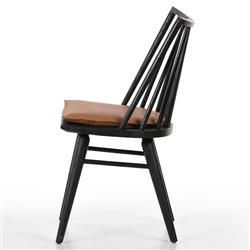 Lara Rustic Lodge Brown Leather Black Oak Windsor Dining Side Chair|