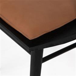 Lara Rustic Lodge Brown Leather Black Oak Windsor Dining Side Chair|