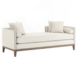 Marida French Country Off White Upholstered Brown Wood Nailhead Trim Daybed|