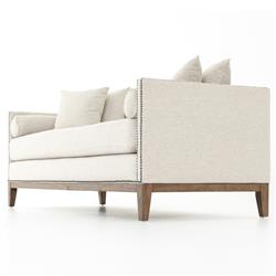 Marida French Country Off White Upholstered Brown Wood Nailhead Trim Daybed|