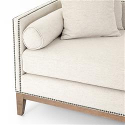 Marida French Country Off White Upholstered Brown Wood Nailhead Trim Daybed|