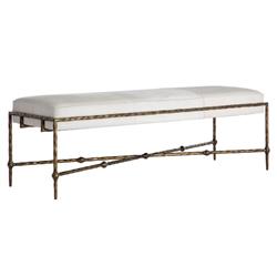 Lambeth Modern Classic White Hair On Hide Antique Brass Iron Bench|