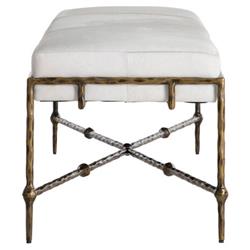 Lambeth Modern Classic White Hair On Hide Antique Brass Iron Bench|