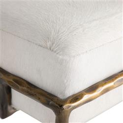 Lambeth Modern Classic White Hair On Hide Antique Brass Iron Bench|