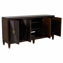 Saffron Modern Classic Dark Brown Oak Wood Ribbed Media Cabinet - 73"W|