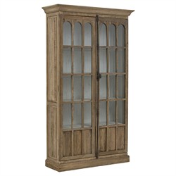 Idalia French Country Natural Brown Wood Clear Glass 2 Door Display Case|