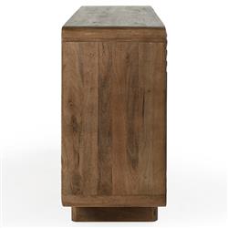 Sherwood Mid Century Modern Brown Mango Wood Patterned 4 Door Sideboard|