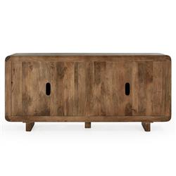 Sherwood Mid Century Modern Brown Mango Wood Patterned 4 Door Sideboard|