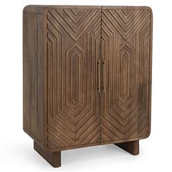 Sherwood Mid Century Modern Brown Mango Wood 2 Patterned Door Bar Cabinet|