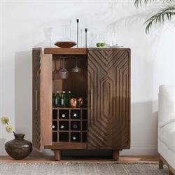 Sherwood Mid Century Modern Brown Mango Wood 2 Patterned Door Bar Cabinet|