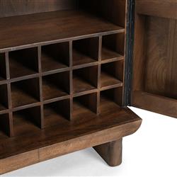Sherwood Mid Century Modern Brown Mango Wood 2 Patterned Door Bar Cabinet|