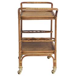 Minda Coastal Beach Antique Brown Rattan Woven Wicker Bar Cart|