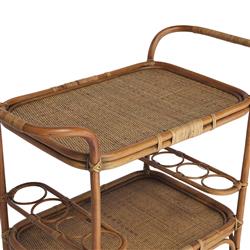 Minda Coastal Beach Antique Brown Rattan Woven Wicker Bar Cart|