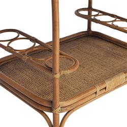 Minda Coastal Beach Antique Brown Rattan Woven Wicker Bar Cart|