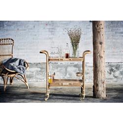 Minda Coastal Beach Antique Brown Rattan Woven Wicker Bar Cart|