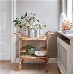 Minda Coastal Beach Antique Brown Rattan Woven Wicker Bar Cart|