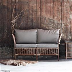 Sydney Coastal Beach Grey Performance Cushion Antique Brown Rattan Sofa - 57.1"W|