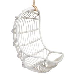 Sigma Coastal Beach White Woven Rattan Hanging Occasional Hanging Swing Chair|