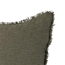 Thara Coastal Beach Olive Green Fringed Indoor Outdoor Throw Pillow - 20x20|