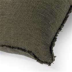 Thara Coastal Beach Olive Green Fringed Indoor Outdoor Throw Pillow - 20x20|