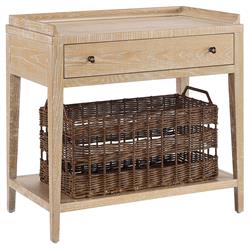 Alli Coastal Beach Black Oak Wood Brown Woven Basket 1 Drawer Nightstand|