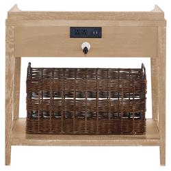 Alli Coastal Beach Black Oak Wood Brown Woven Basket 1 Drawer Nightstand|