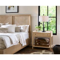 Alli Coastal Beach Black Oak Wood Brown Woven Basket 1 Drawer Nightstand|